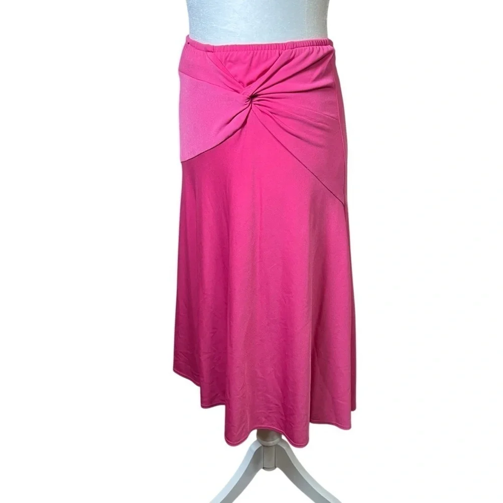 NEW Pull-on Bright Pink Midi Skirt Flowy American Glamour Badgley Mischka Small